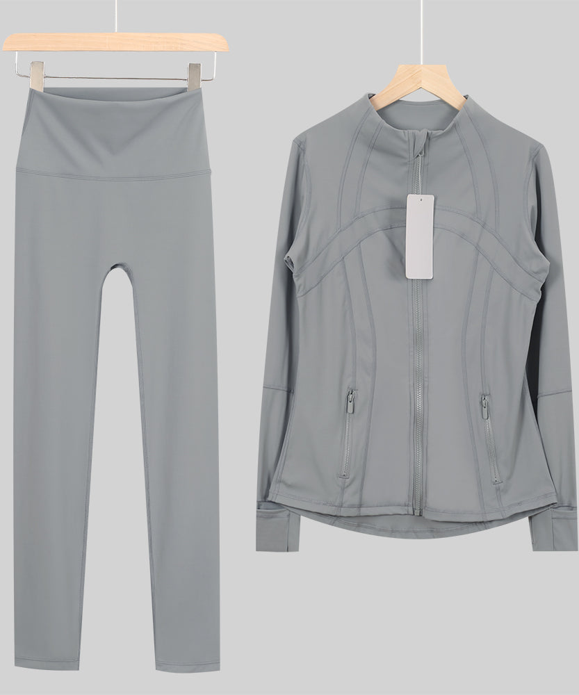 Lu One Colour Zip leggings Gym Sets (42 Colours)