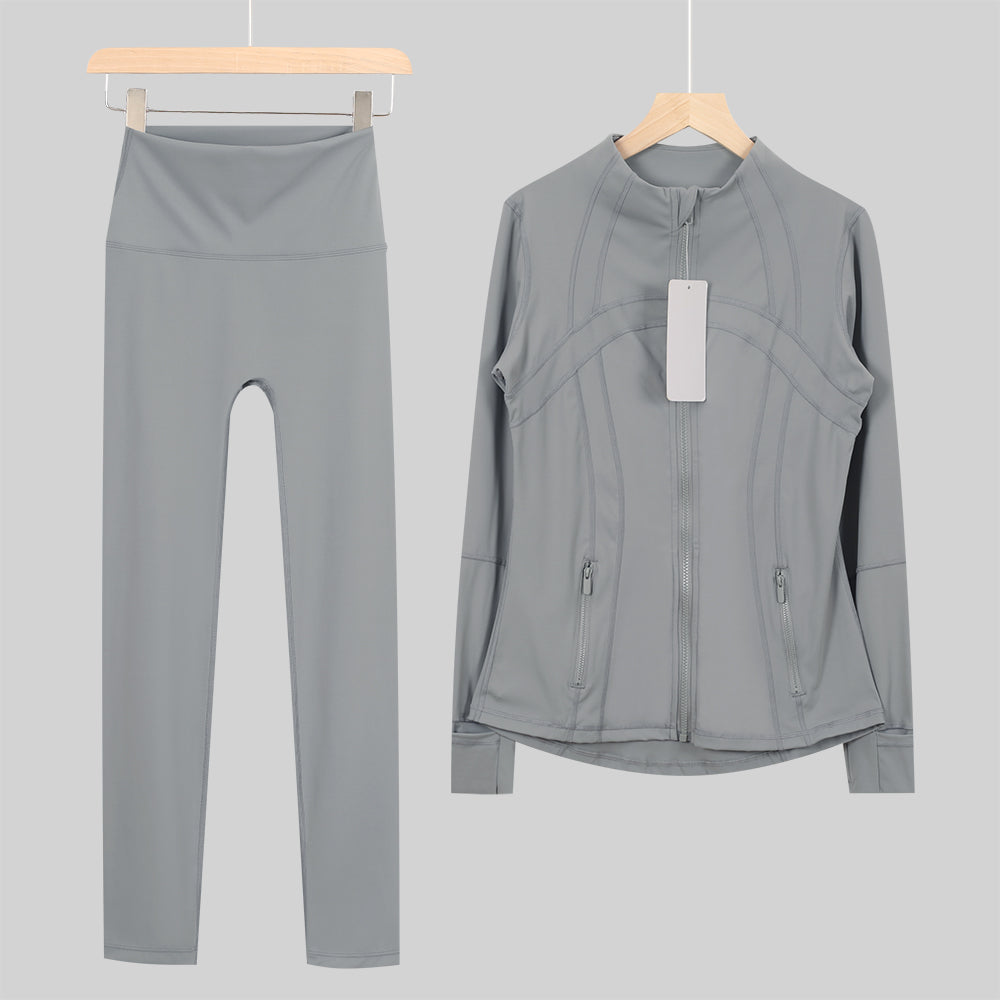 Lu One Colour Zip leggings Gym Sets (42 Colours)