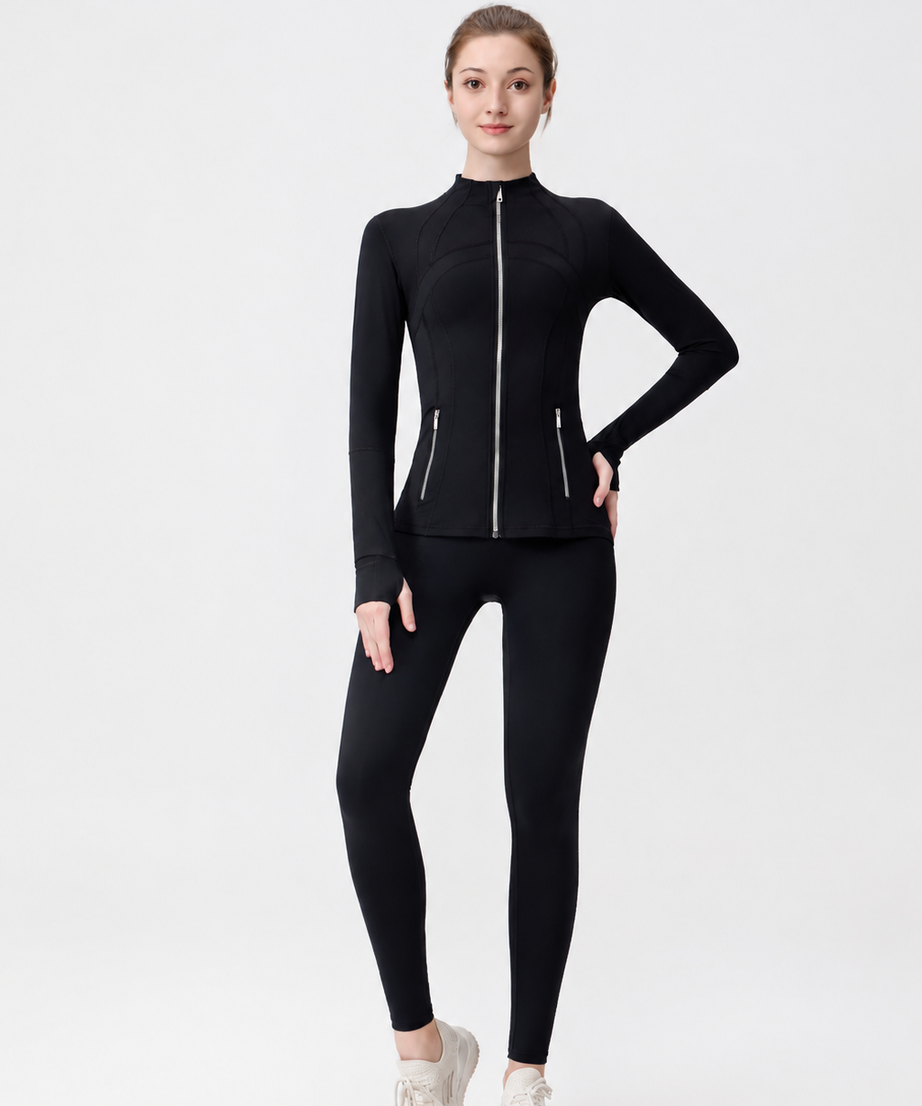 Black Silver Zip Jacket & Leggings Set