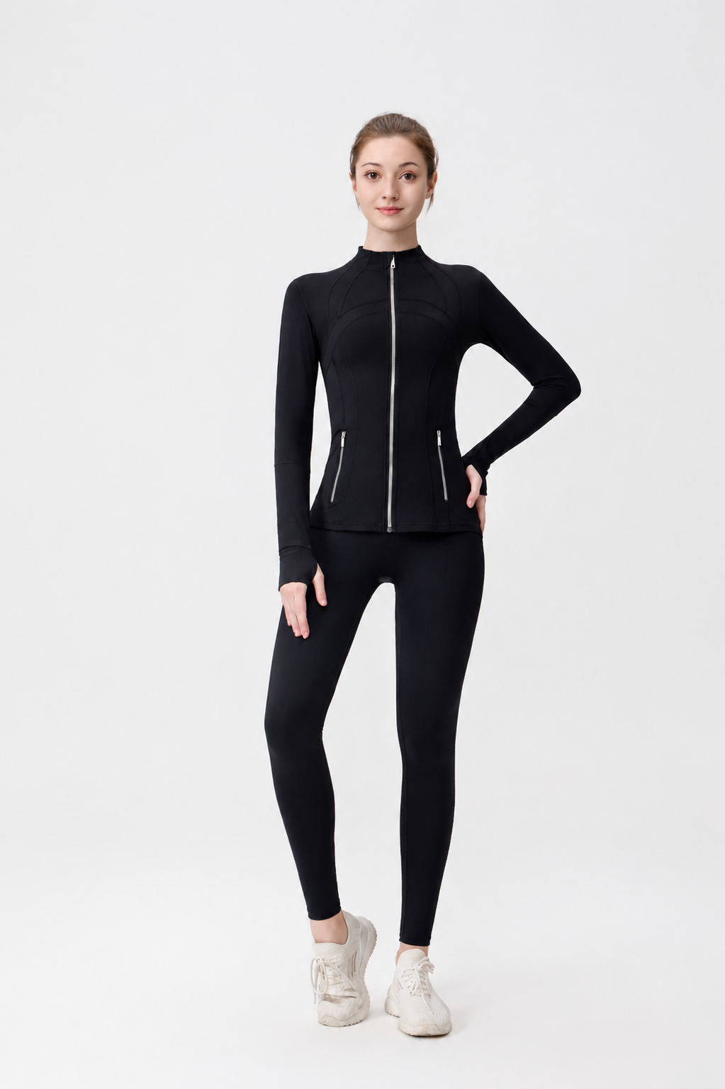 Black Silver Zip Jacket & Leggings Set