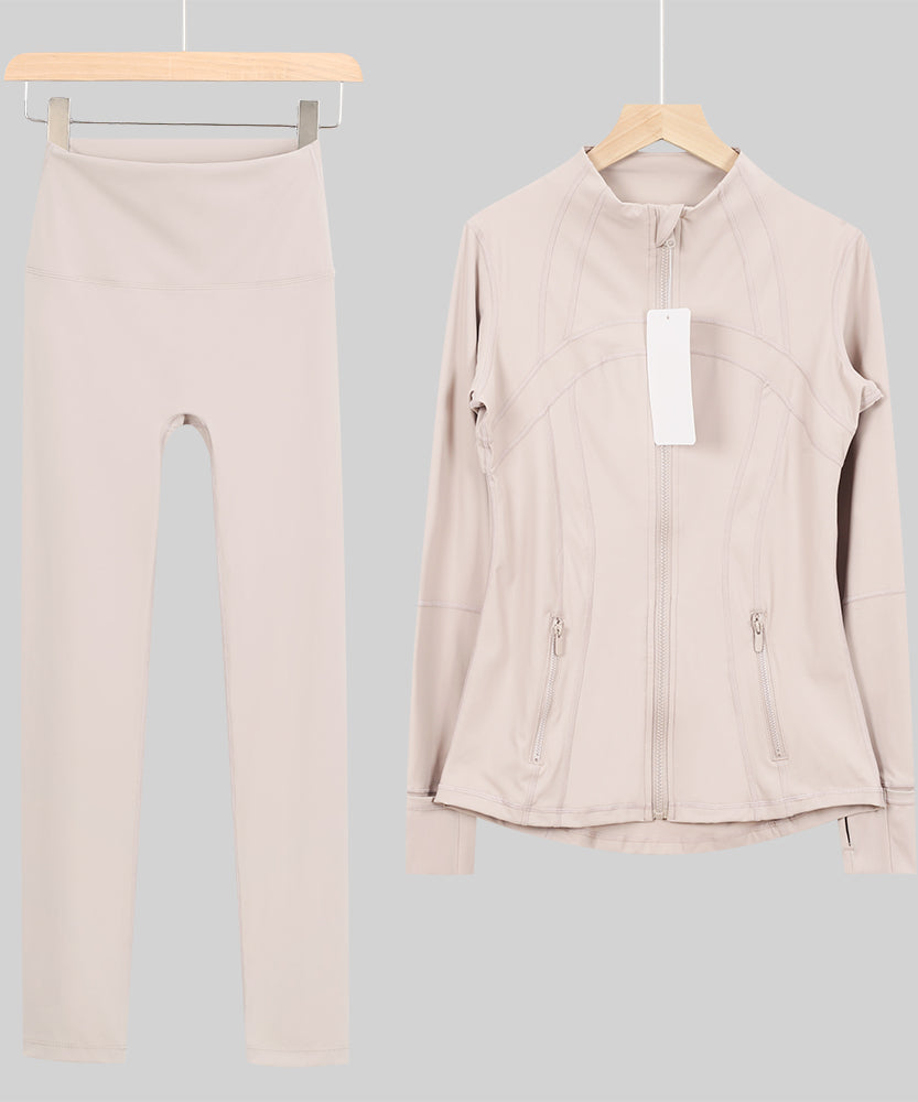 Lu One Colour Zip leggings Gym Sets (42 Colours)