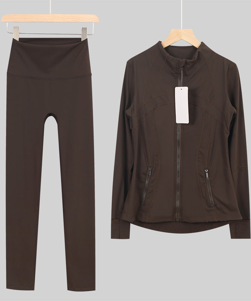 Lu One Colour Zip leggings Gym Sets (42 Colours)