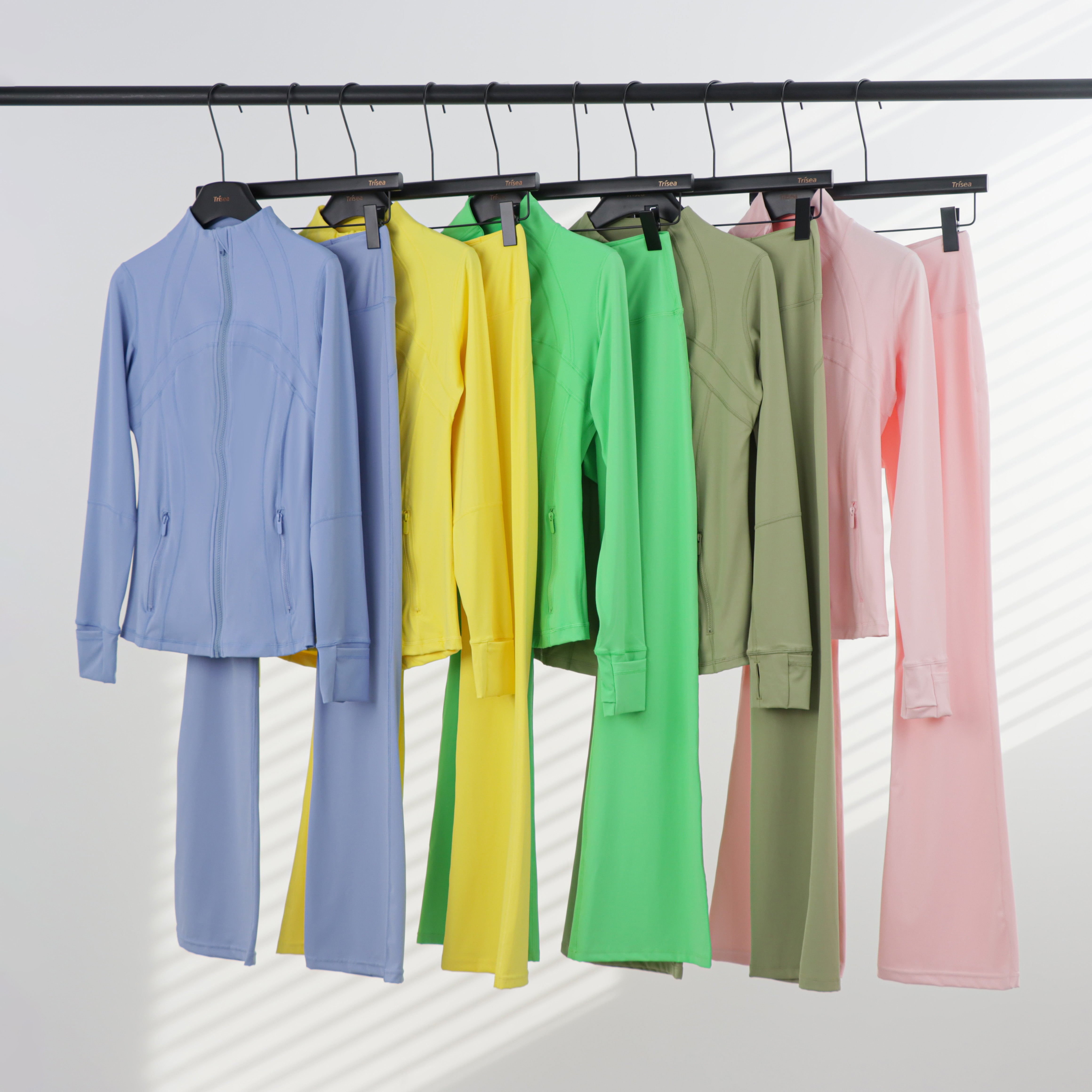 Lu One Colour Zip Flared leggings Gym Sets (42 Colours)