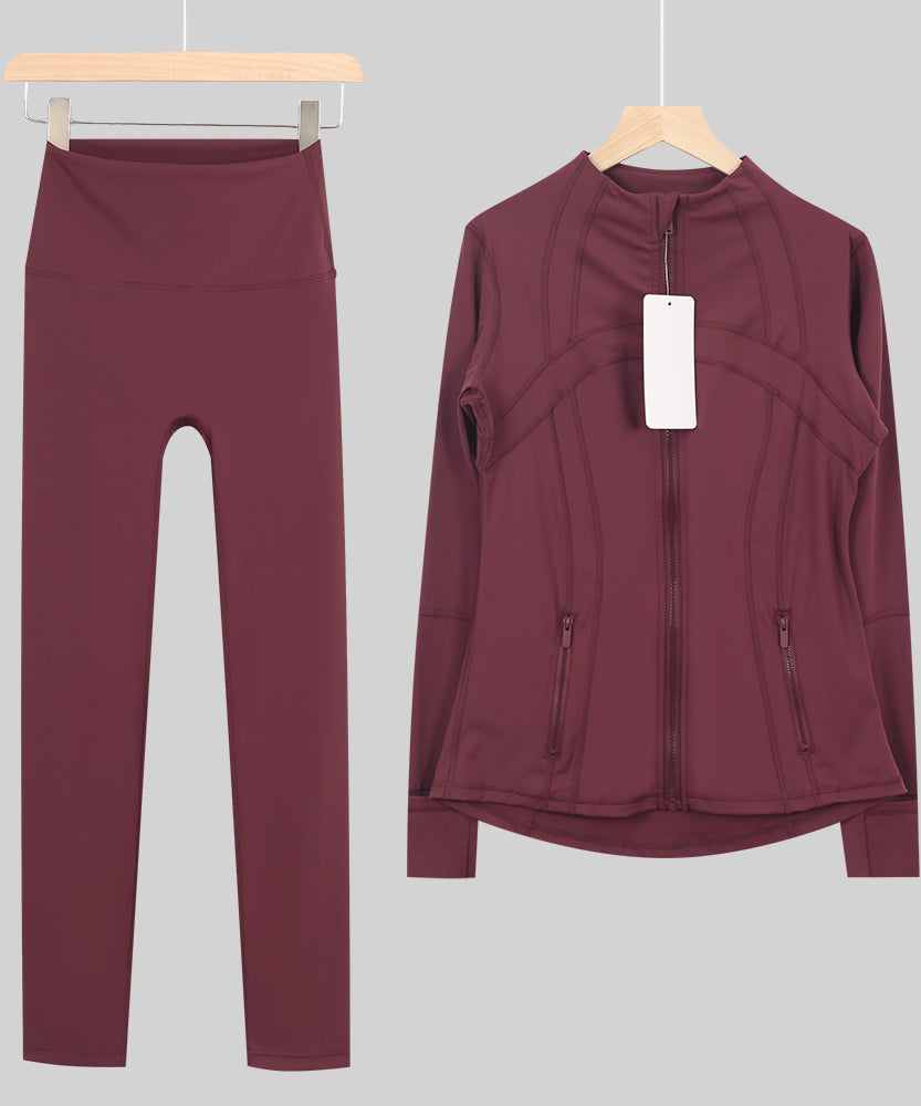 Lu One Colour Zip leggings Gym Sets (42 Colours)