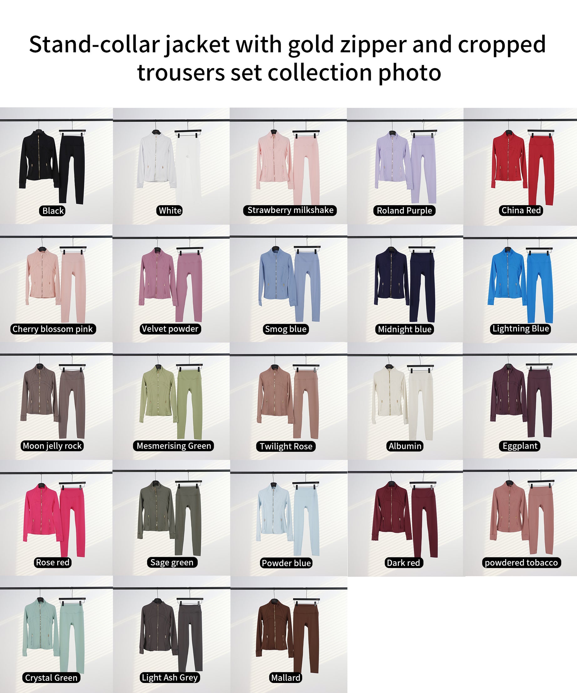 Lu Gold Zip Leggings Gym Full Sets (23 Colours)